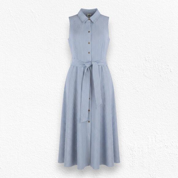 Anne Klein Blue White Striped Shirt Sleeveless Seersucker Midi Dress Size 2